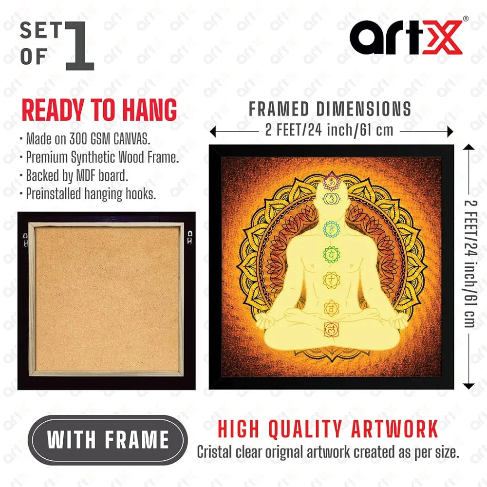 ArtX Yoga Meditation Big Canvas Painting For Living Room With Frame, Multicolour, Square, 24.0 x 24.0 inch, 2x2 Feet, Set Of 1