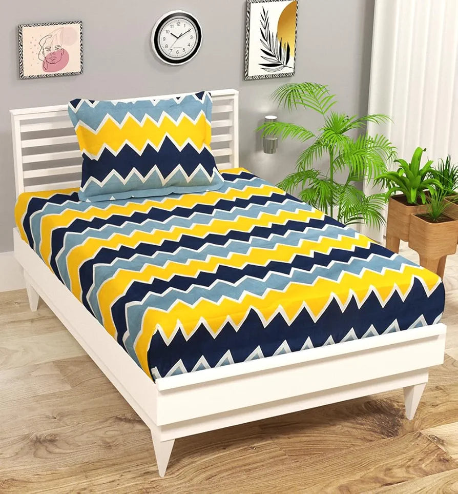 Premium Microfiber 144 TC Flat Single Bedsheets Breathable | Wrinklefree  with 1 Pillow Cover | TC - 144