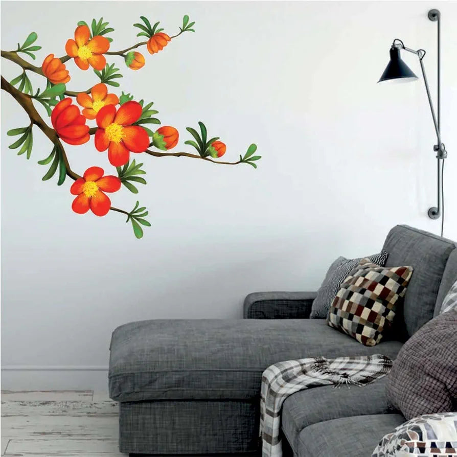 'Floral Branch with Realistic Flowers' PVC Vinyl Wall Sticker 