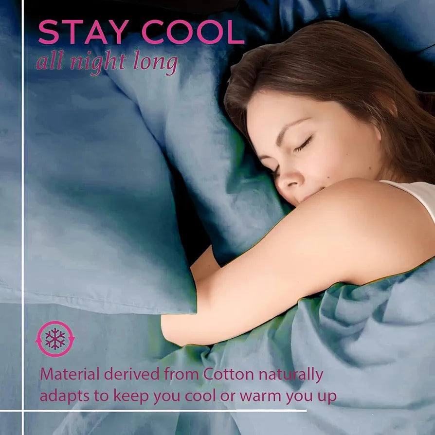 Trance Home Linen Premium 300 TC Pure 100% Cotton Queen Fitted Bedsheet with 2 Pillow Solid Covers 