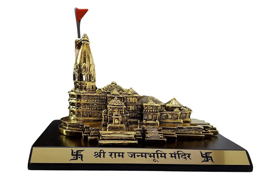 Gold Art India Ram Mandir Ayodhya Gold Plated Matte - Minature for Gifting, Puja Room, Office Desk, Home Decor 