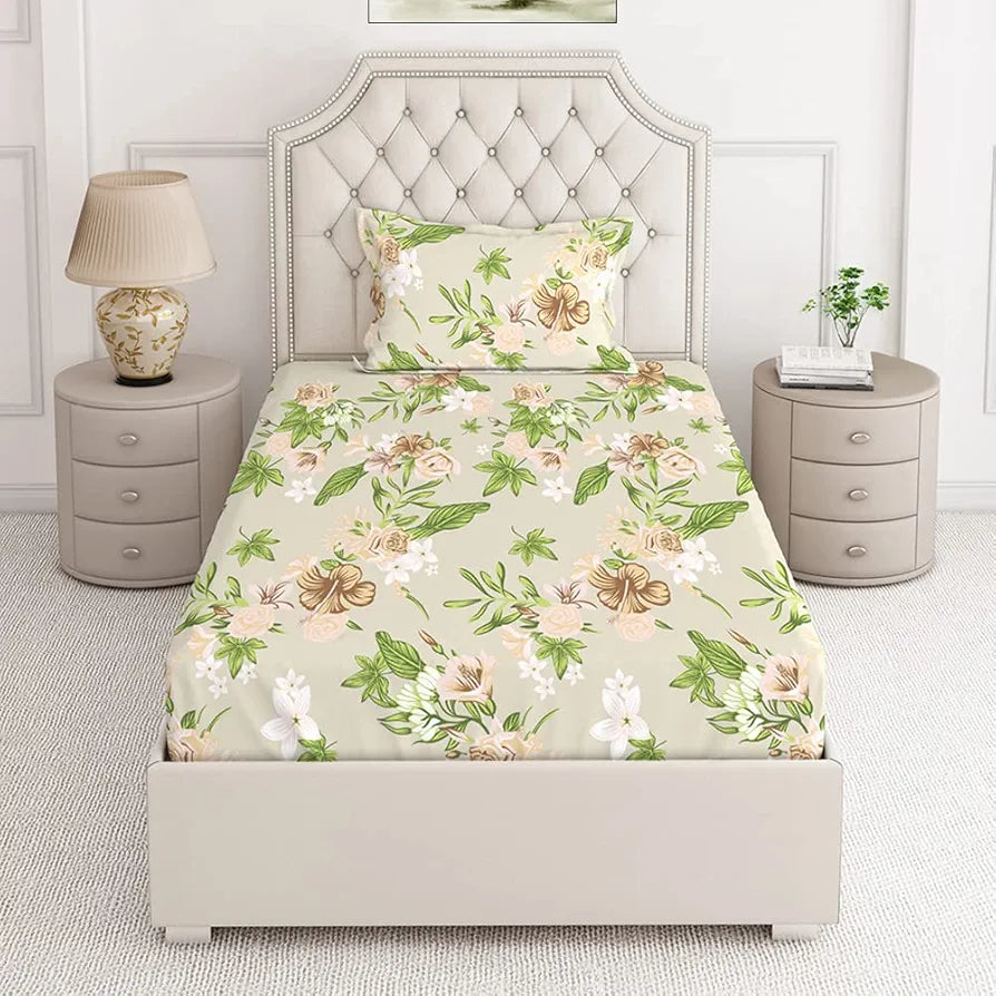 Layers Classic 100% Cotton Bedsheet Set for All Seasons - Lightweight, Moisture Absorbent, Machine Washable & Easy to Care - 104 TC - Single Size 