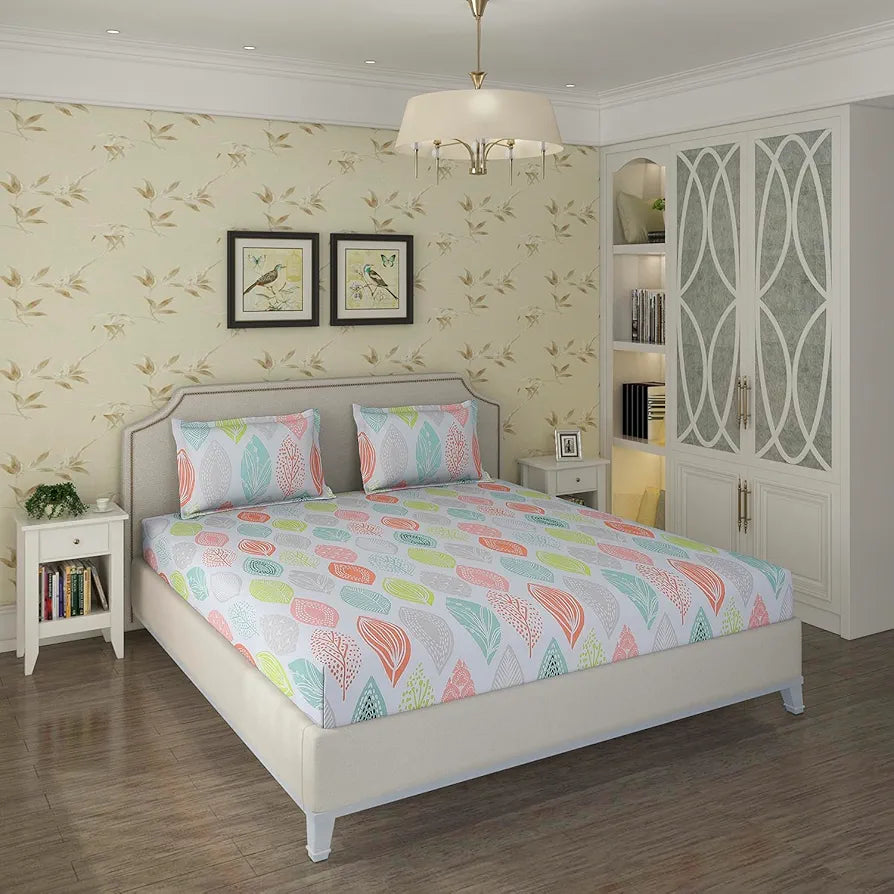Status Contract Spring Summer Collection-2024 Cotton Rich Double Bedsheet with 2 Pillow Covers for Bed Room, Home, Hotel-120 GSM 