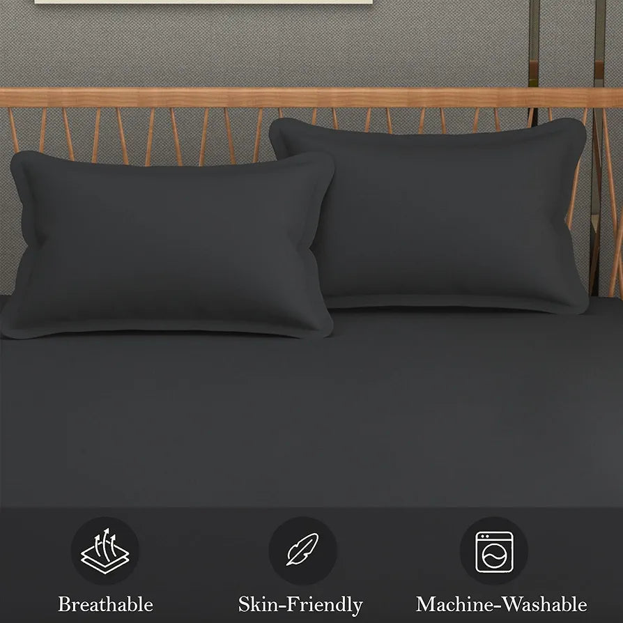 FRESH FROM LOOM Plain Microfiber King Size Double Bedsheet - Hypoallergenic Wrinkle Free Bed Sheets with 2 Pillow Covers , 240 TC