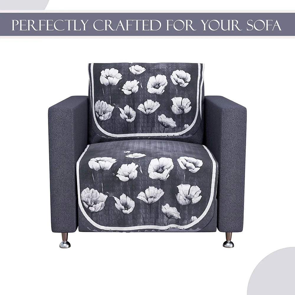 Kuber Industries Set of 6 Durable 2+1 Seater Sofa Covers for Living Room | Easy Machine Washable Sofe ke cover for Protection & Comfort for Home | Lotus Print - Grey