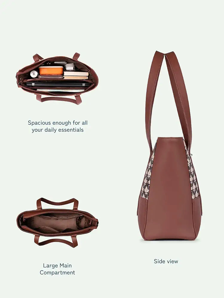 ZOUK Vegan Leather Maya Multitasker Tote Bag With Detachable Laptop Sleeve