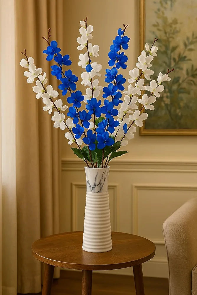 ARTSY® Artificial Flowers Bunch For Decoration Cherry Blossom, Ideal for vase, Home, Office decor, gifts, craft, artificial plants for decoration, Without vase, Blue Mix, 1 Piece, 55 cm height, fabric