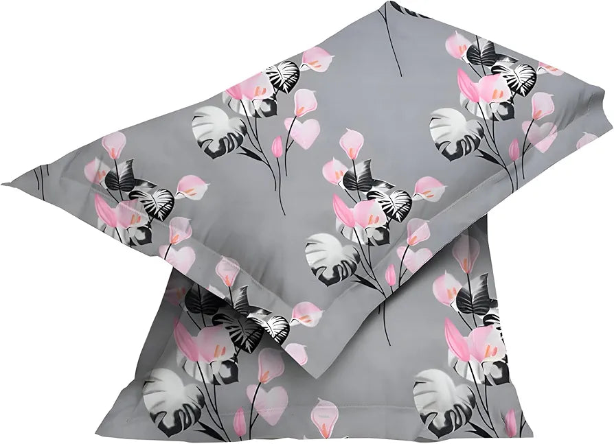 STARNSTYLE Polycotton 220 TC Floral Printed King Size Double Bedsheet with 2 Pillow Covers, (90 x 90 Inches, Grey Floral
