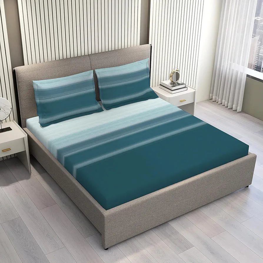 Layers Duracount Bedsheet Set for All Seasons - Lightweight, Moisture Absorbent, Machine Washable & Easy to Care - Gift for Housewarming & More - 225 CVC - King Size 