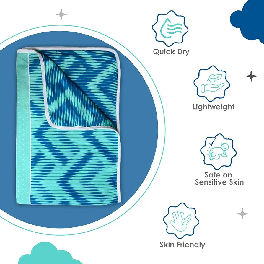 Divine Casa 120 GSM Microfiber Single Kids Dohar  | Soft & Lightweight Throw Blanket | Cozy & Breathable | All-Season Comfort | 140 x 100 CM | Chevron Pattern | Aqua Chevron