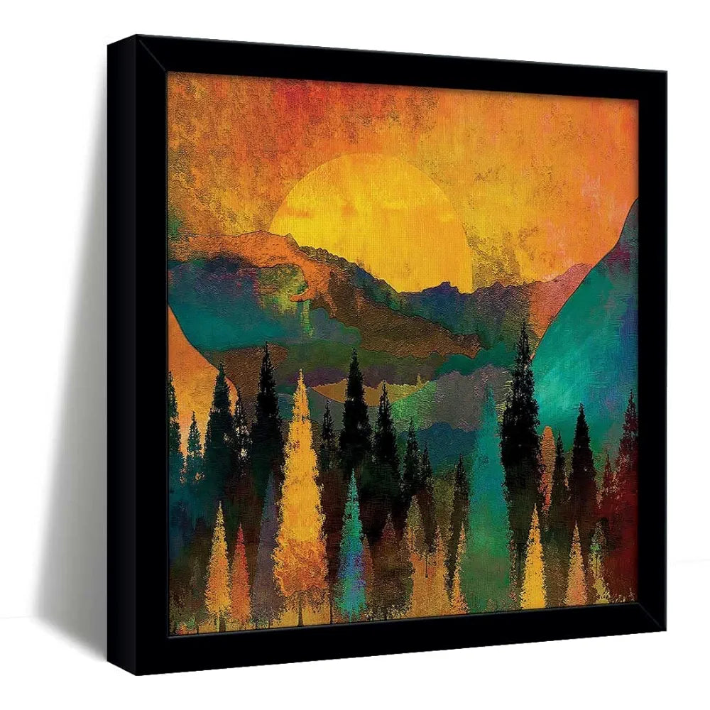 ArtX Forest Tree Sunset Big Canvas Painting For Bedroom and Living Room With Frame, Multicolour, Square, 24.0 x 24.0 inch, 2x2 Feet, Set Of 1