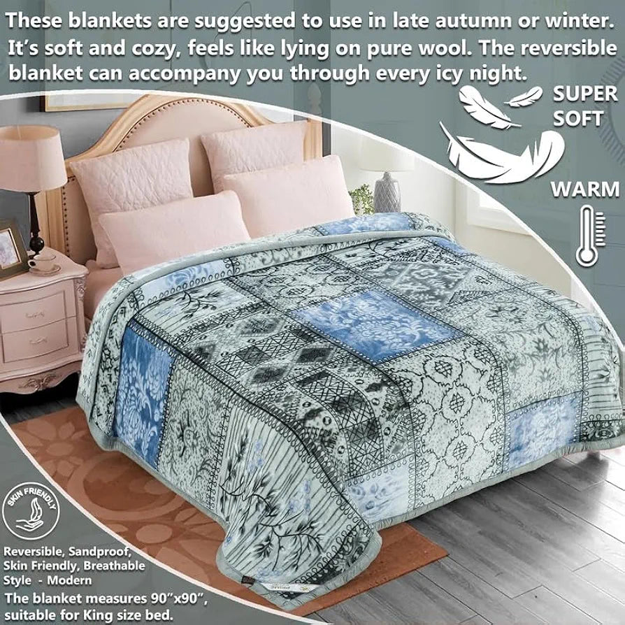 Super Soft Cloudy Printed Double Bed Blanket for Heavy Winter, Single Ply Mink Blanket King Size with 220 x 230 Cm -3.5 Kg | TC - 400