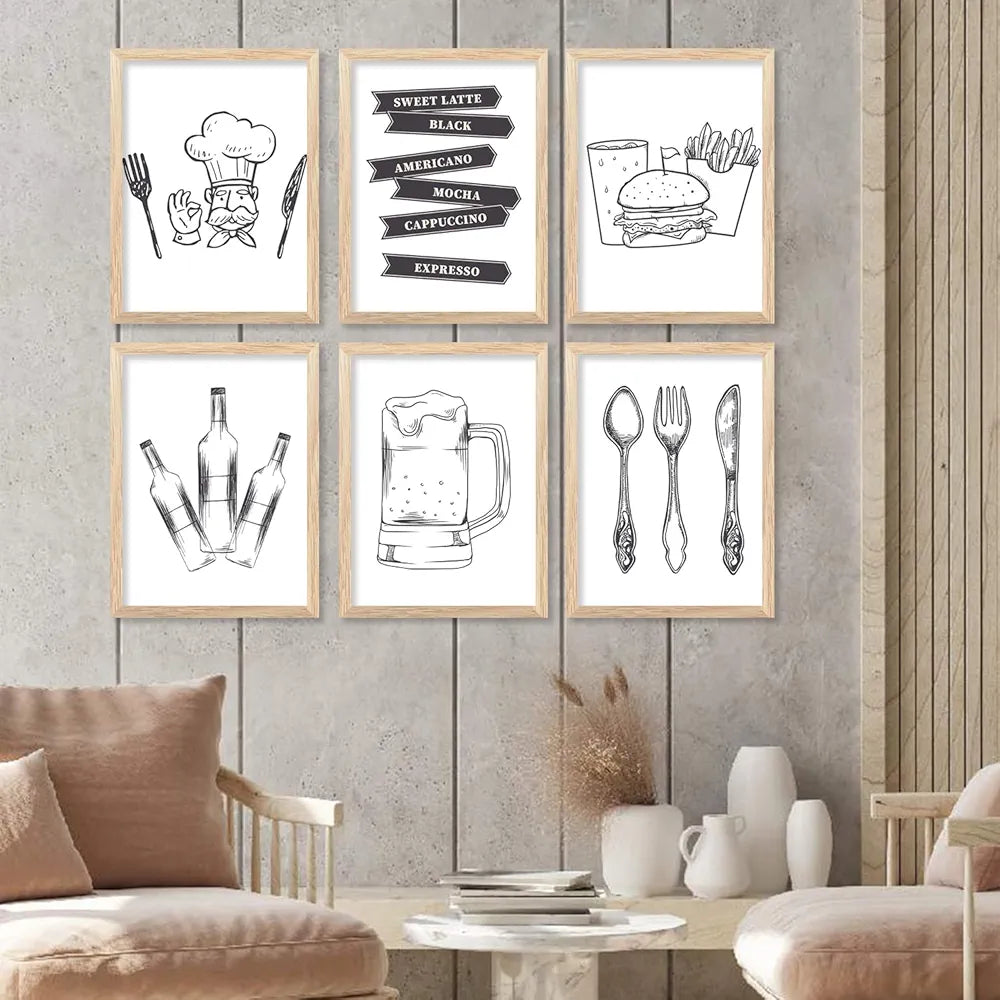 kotart Restaurant Theme Digital Painting for Kitchen Restaurant Cafe Wall Decoration - Minimal Wall Art Prints for Dinning Room Decor 