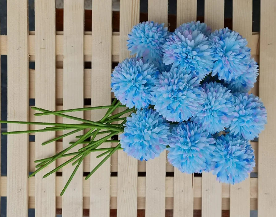 SATYAM KRAFT 5 Pcs Artificial Chrysanthemum Hydrangea Ball Flower Sticks for Home, Office, Bedroom, Balcony, Living Room, Wedding & Craft Decoration  