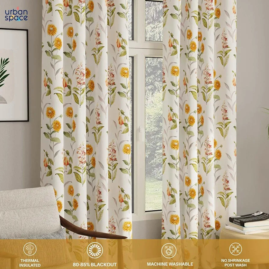 Urban Space Blackout Opaque Curtains 7 Ft Set Of 2 For Door,Digital Printed Curtains With Eyelets,80-85% Room Darkening Curtains For Living Room,Tieback Included