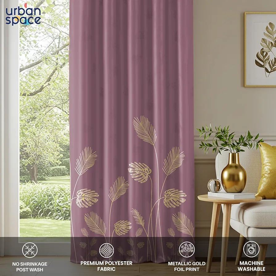 Urban Space Blackout Curtains for Living Room, Gold Foil Printed Luxurious 100% Blackout Decorative Door Curtain Eyelet with Tieback, 1 Piece 