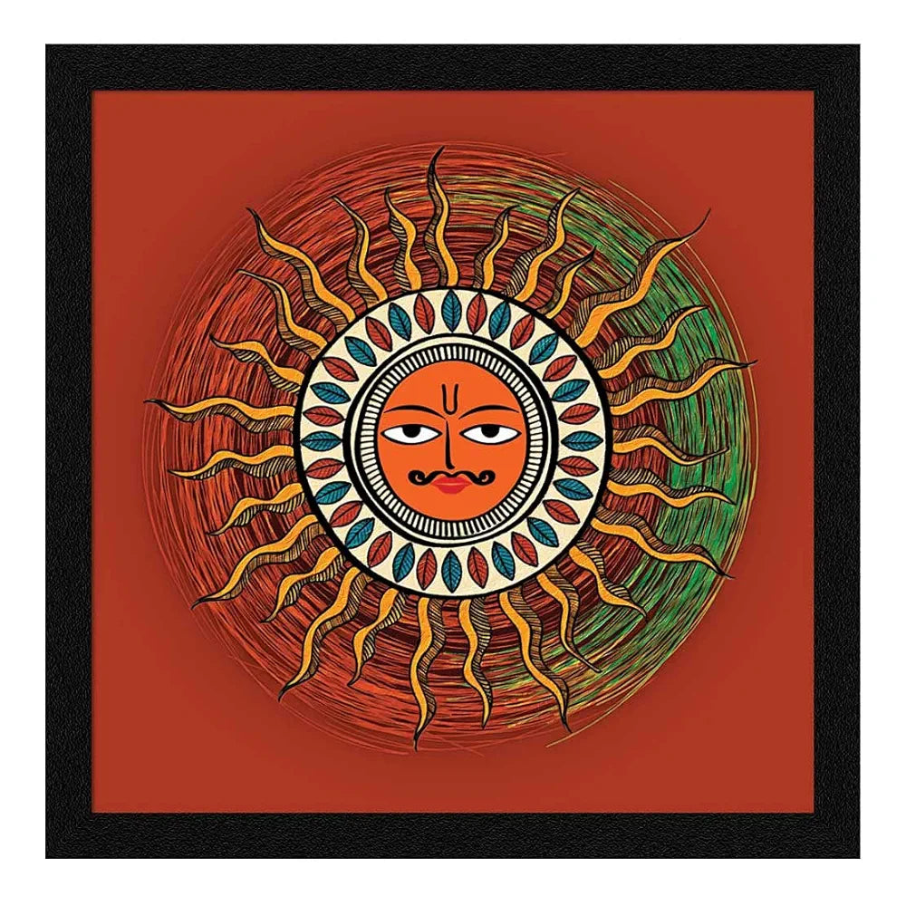 ArtX Paper Sun Madhubani Art Painting, Sun Painting Vastu Wall Art, Photo Frame, Multicolor, Traditional, 13X13 in, Set of 1
