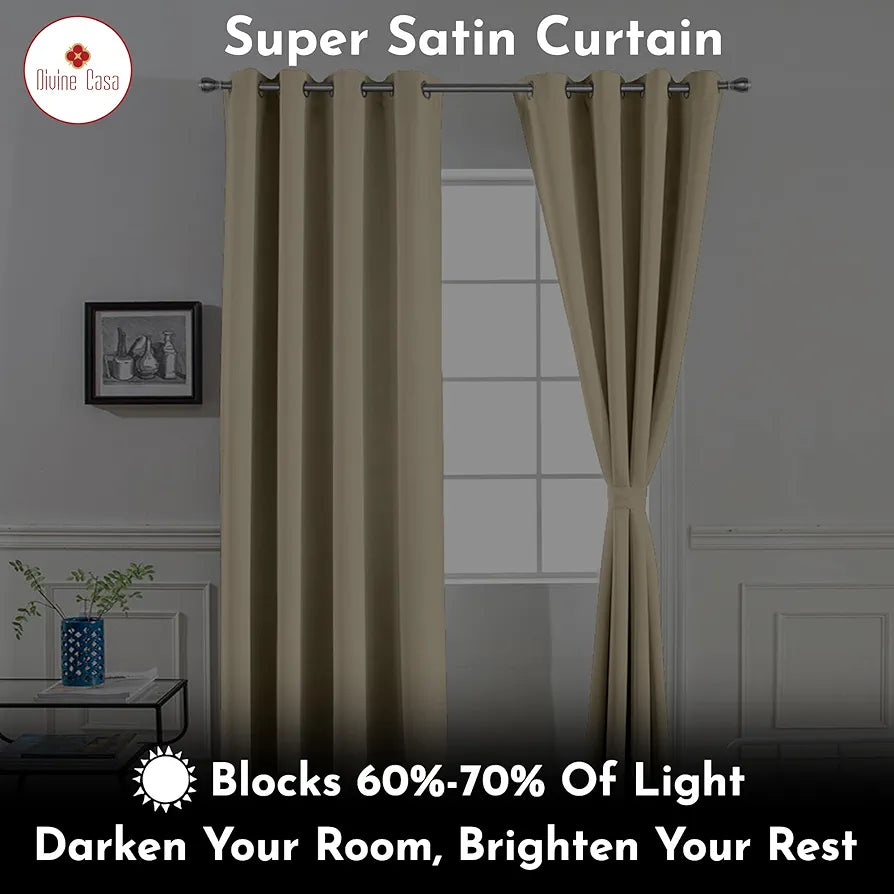 Divine Casa Super Satin Blackout Door Curtains Pack of 2 | Solid Panels for Complete Light Block | Size 7 Feet | Silky Touch & Thermal Insulation | Deep Purple