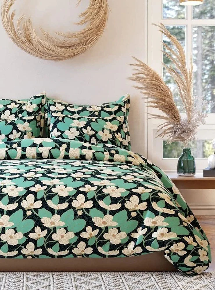 THE HOME STYLE 400 TC Cotton Elastic Fitted All Around Printed King Size Double Bed Bedsheet wih 2 Pillow Cover 