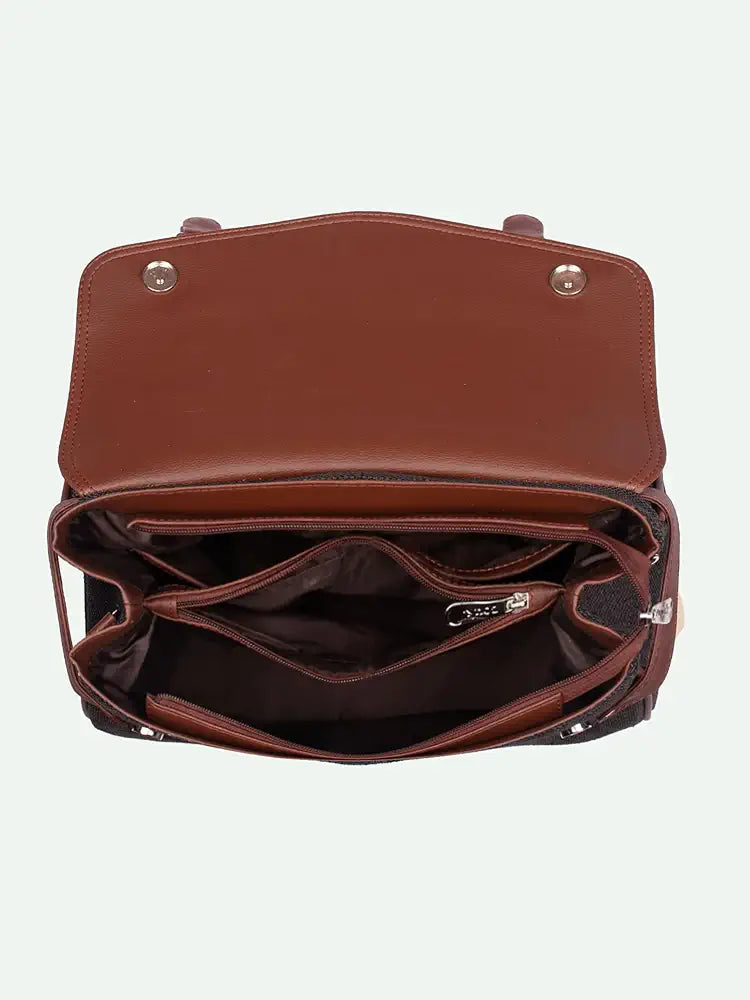 ZOUK Women's Konkona Heritage Satchel Bag | Jute | Vegan Leather Handcrafted With Detachable Sling Strap