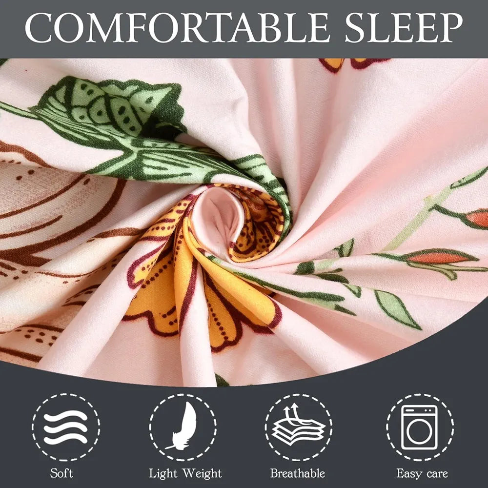 FRESH FROM LOOM Elastic Fitted Floral Bed Sheets | Bed Covers for Mattresses Tuck in | King Size Soft Glace Cotton Fitted Bedsheet with Two Pillow Cover | , 144 TC
