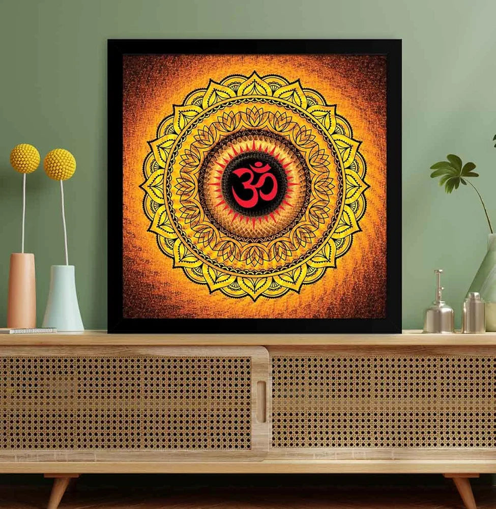 ArtX Oranage OM Mandala Big Canvas Painting For Living Room With Frame, Multicolour, Square, 24.0 x 24.0 inch, 2x2 Feet, Set Of 1