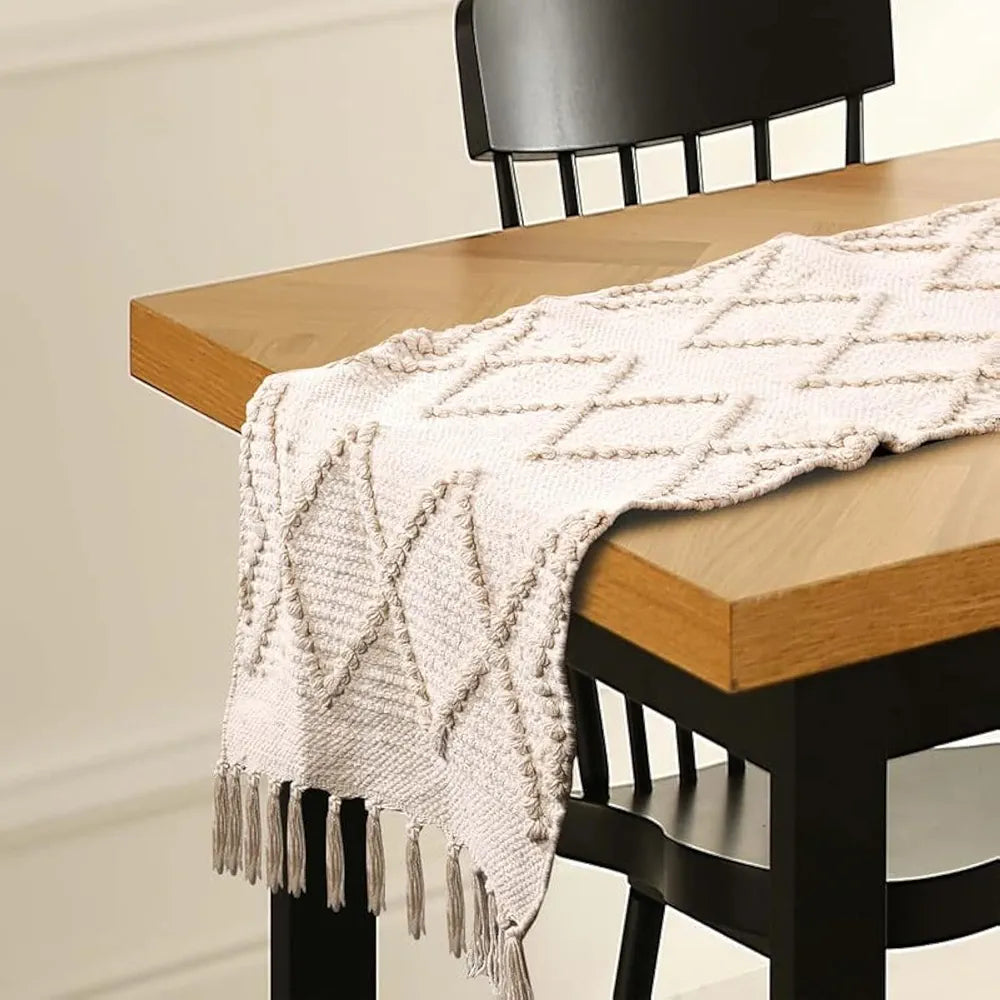 SASHAA WORLD Handwoven Cotton Table Runner, 6 Seater Table Runner/ Dining Table Decoration 