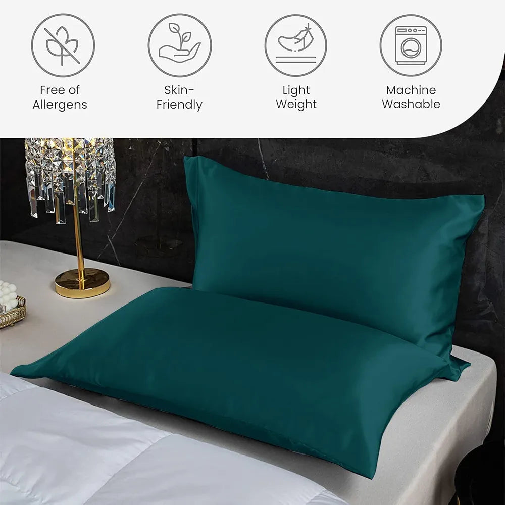 Cloth Fusion Satin Pillow Cover Set of 2 for Hair and Skin Care, Perfect Pillow case with 3 Satin Soft Scrunchies for Women 