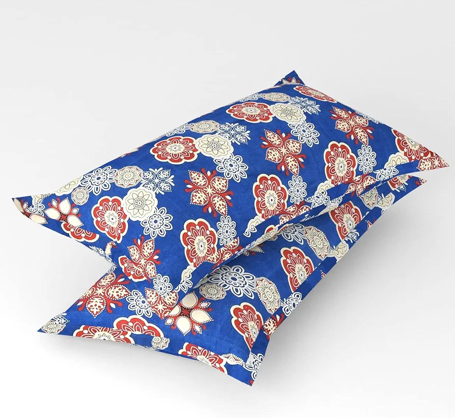 Homefab India 140 TC Microfiber Double Bedsheet with 2 Pillow Covers -Blue-Beige 