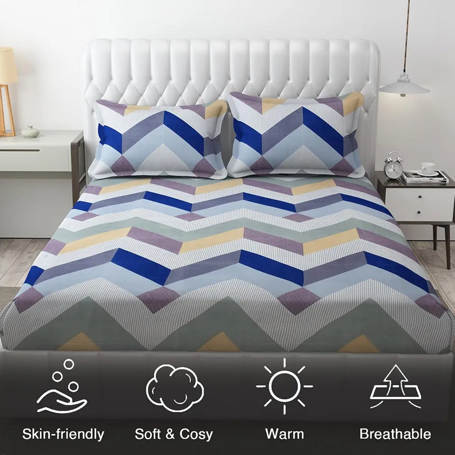 FRESH FROM LOOM Microfiber King Size Bedsheet for Double Bed | Floral Design Bed Spread with 2 Pillow Covers | Soft | Hypoallergenic , 144 TC