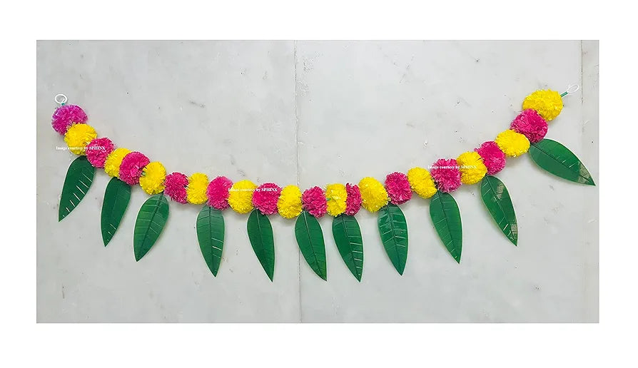 SPHINX Artificial Marigold &Mango Leaves Simple Door-Window toran/Door hangings/Festive Decorations - Approx.100 cms/40 Inches/3.33 Ft. - , 1)