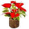 Artificial Anthurium Fake Flowers Potted Artificial Plants Indoors Natural Wooden Pot