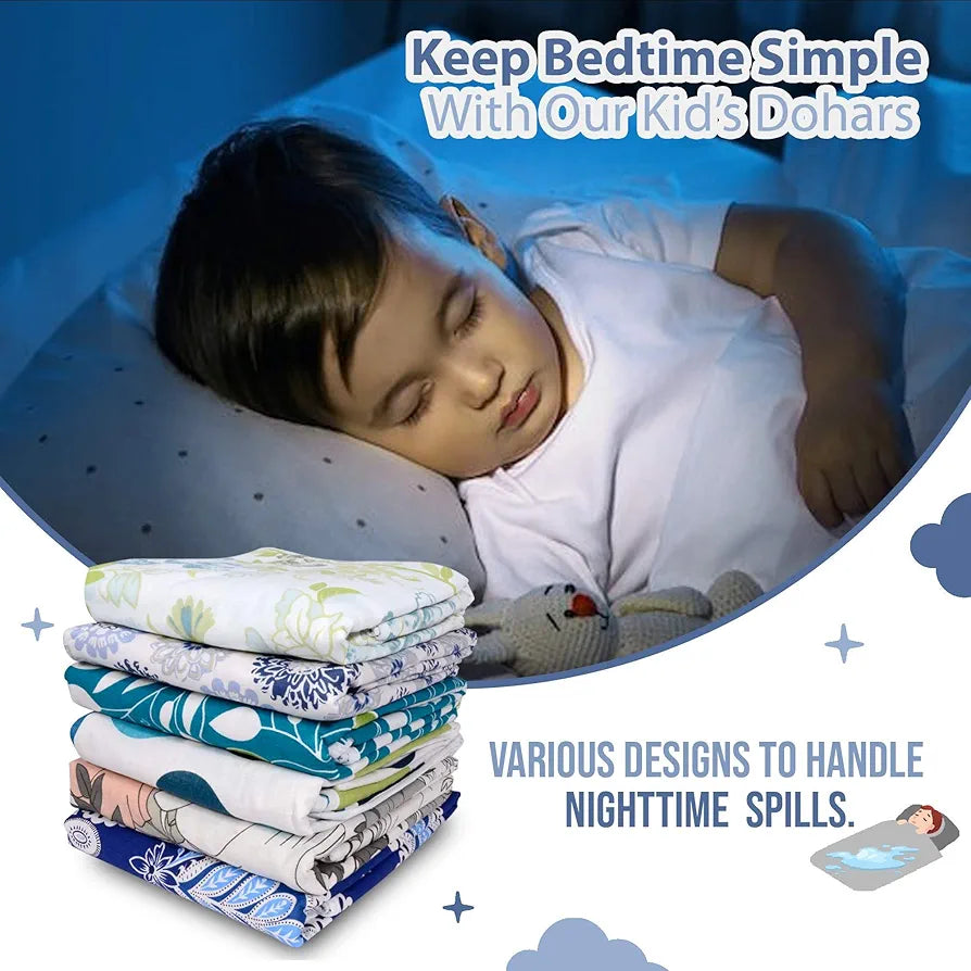 Divine Casa Floret 100% Cotton Single Kids Dohar | 120 GSM | Soft & Lightweight Throw Blanket | Cozy & Breathable Bedding | All-Season Comfort | 140 x 100 CM, Blue Beige