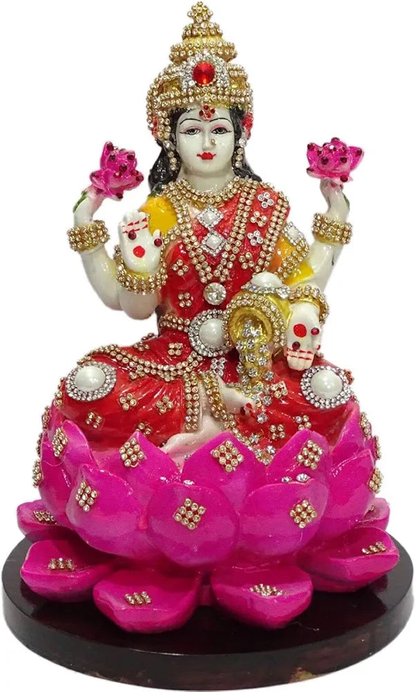 A2Z Polyresin and Marble Lakshmi Ji Lotus With Ornaments Figurine, 20 x 20 x 29 cm, Multicolour