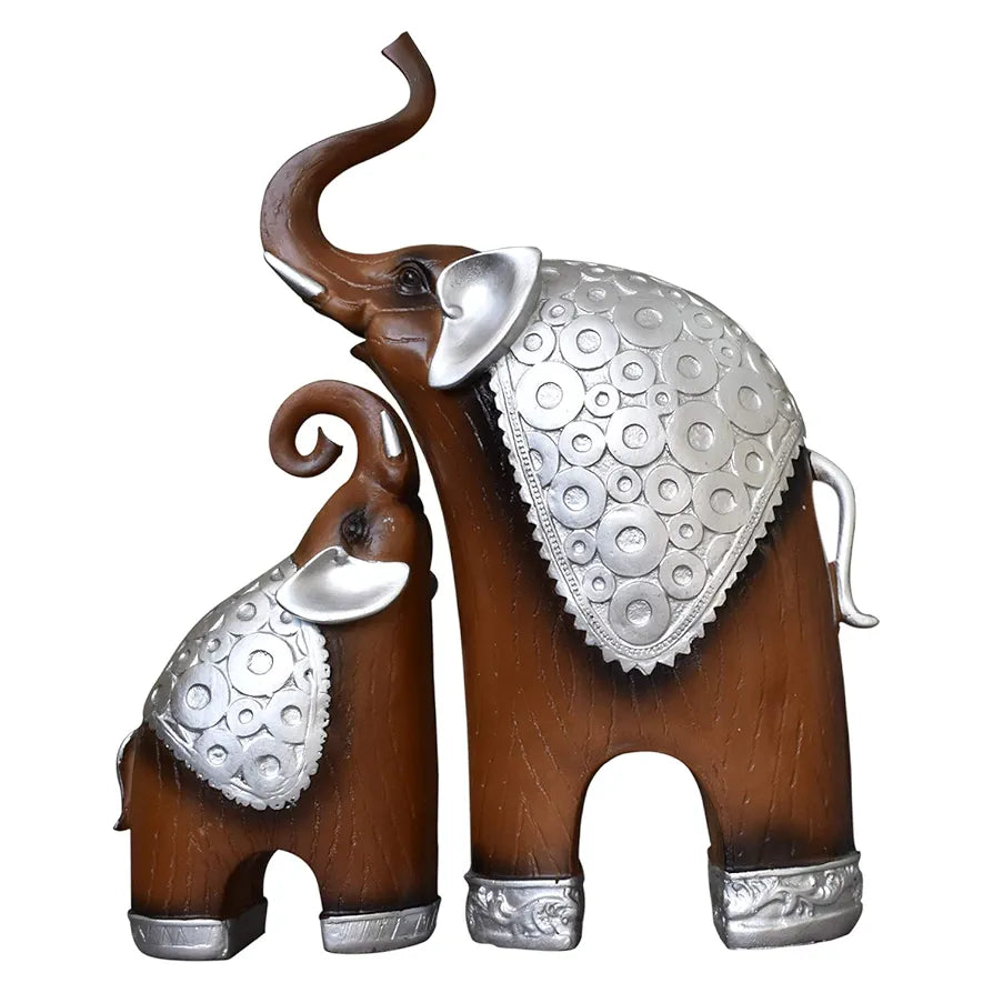 Xtore¨ Thai Style Elephant Figurines Mother & Child Elephant Fengshui Resin Sculptures for Home Decor Ornament - Set of 2, Brown