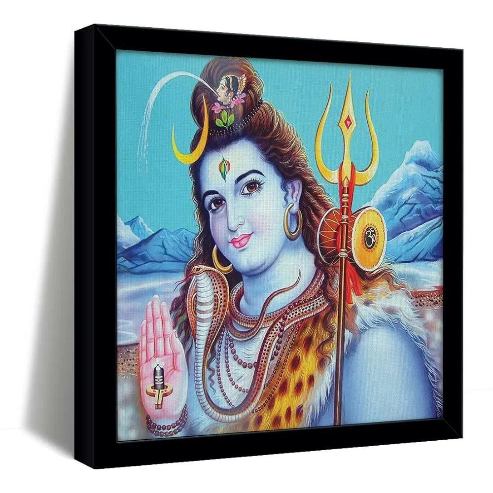 ArtX Mahadev Shiv Shankar Bhole Nath Big Canvas Painting For Living Room With Frame, Multicolour, Square, 24.0 x 24.0 inch, 2x2 Feet, Set Of 1