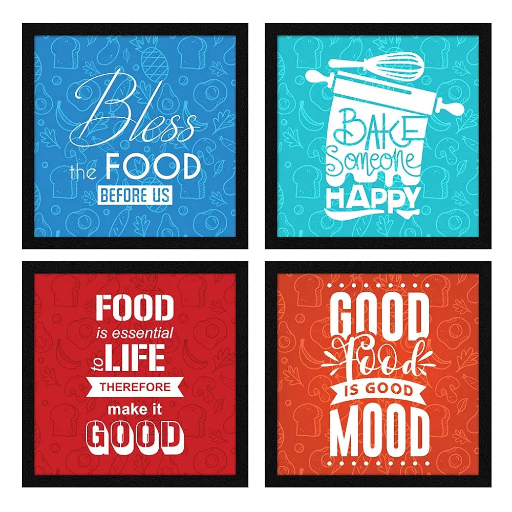 ArtX Kitchen Spices Motivational Funny Quotes Framed Paintings Posters, 20 X 20 inches , 10.0 X 10.0 inches Each, Multicolor, Synthetic Wood, Set of 4 