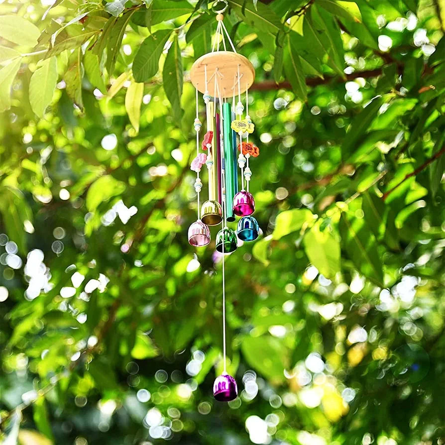 Lilone Brass Pipe And Bell Wind Chimes For Home Balcony Good Sound | Multi Color | 24 Inch Long