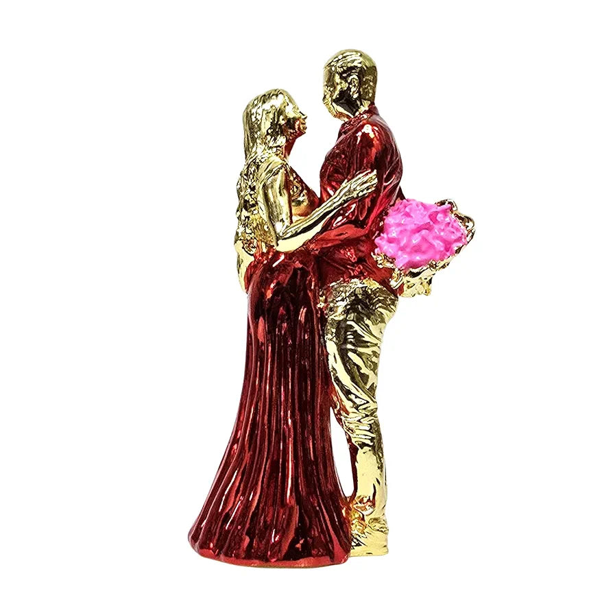 Gold Art India Romantic Couple Figurine Gold-Plated with Red Dress – 6 Inch | Love Couple Idol for Valentine, Anniversary, Birthday Gift | Home & Office Décor Showpiece