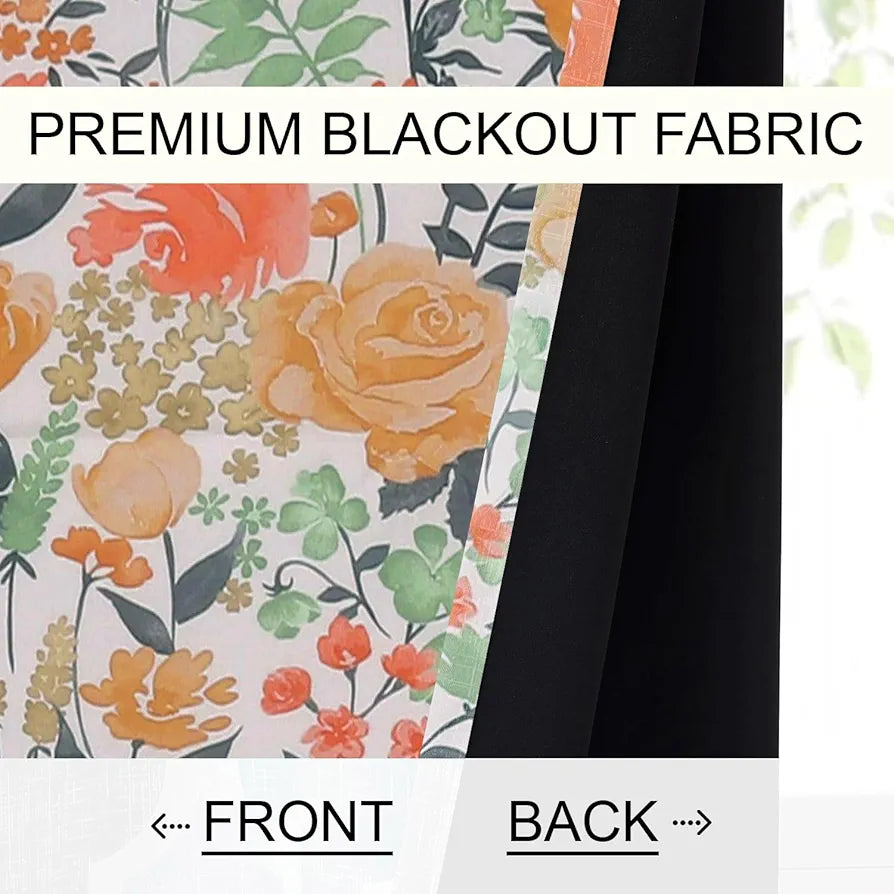 Cloth Fusion 100% Blackout Printed Premium Window Curtains 5 Feet Long Set of 2, Noise Reducing Blackout Curtains 5 Feet for Window with Grommet for Home Decor 
