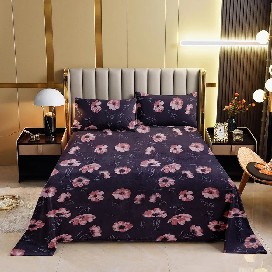 Cloth Fusion 190 TC Warm Winter Bedsheet for Double Bed King Size with 2 Pillow Covers, Cozy Woolen Bedsheets for Double Bed 