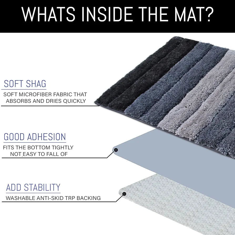 LUXE HOME INTERNATIONAL Microfiber Rectangular Bath mat Soft Anti Slip Skid Luxury Mats For Bathroom Door 40X60 Cm  Pc 1,Grey