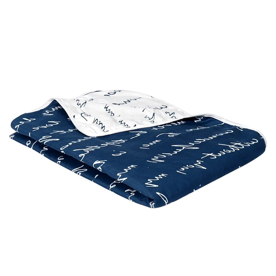 Divine Casa Microfiber 120 GSM Single Bed Dohar | Navy Blue, Typography Print | Size 140 x 210 cm | Lightweight Reversible AC Blanket