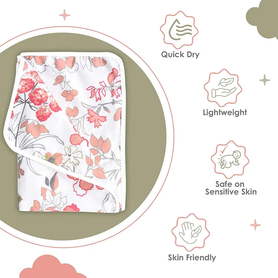 Divine Casa Floret 100% Cotton Single Kids Dohar | 120 GSM | Soft & Lightweight Throw Blanket | Cozy & Breathable Bedding | All-Season Comfort | 140 x 100 CM, Floral Blush