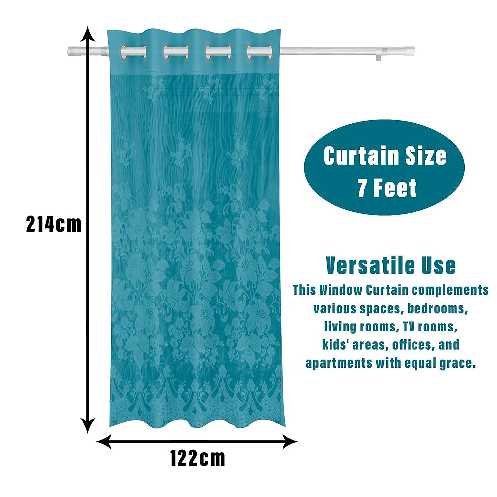 Kuber Industries Door Curtains | Premium Drapes for Bedroom | Sheer Curtain with 8 Rings | Parda for Living Room | Net Frill Door Curtain | 7 Ft | SY27 | Green