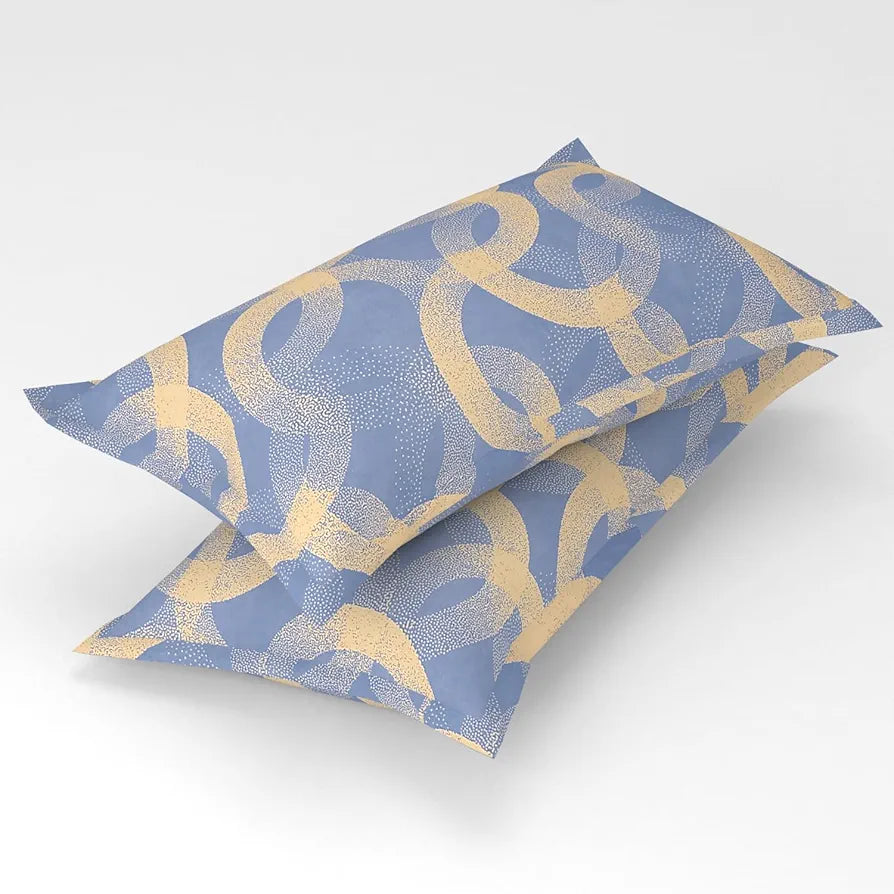 HOMEKART Cotton Elastic Fitted Printed Bedsheets with 2 King Size Pillow Covers Double Bed with All Around Elastic Supersoft Size - 72 x 78 +10 inches Weaves Print Silver and Beige - 220 tc