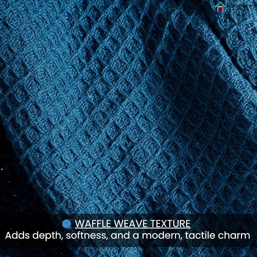 HOMADORN Waffle Weave Cotton Throw Blanket – Lightweight, Breathable & Cozy for Sofa or Bed  Teal Blue