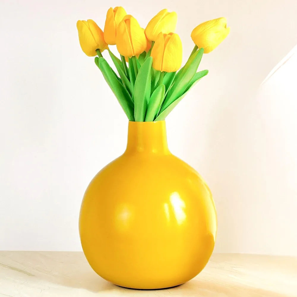 BEHOMA Metal Flower Vase for Home Dcor Living Room Office Wedding| Table Decorative Item for Festivals Birthday Sunshine Yellow 1Pcs 