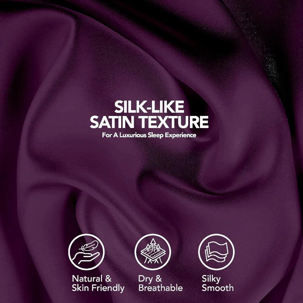 Cloth Fusion Satin Pillow Cover Set of 2 for Hair and Skin Care, Perfect Pillow case with 3 Satin Soft Scrunchies for Women , Solid, 400 TC
