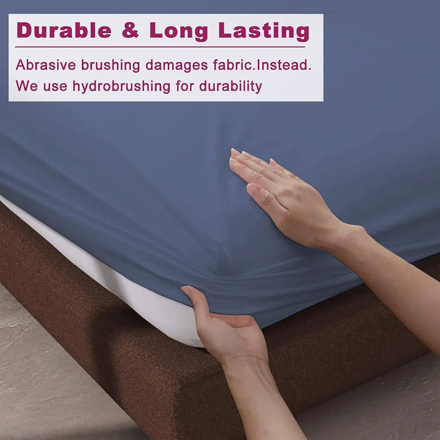 Trance Home Linen 100% Cotton 78x72 inch King Elastic Fitted Bedsheet | 400TC Soft Durable Plain Fitted Elastic Bed Sheet with 2 Pillow Covers 